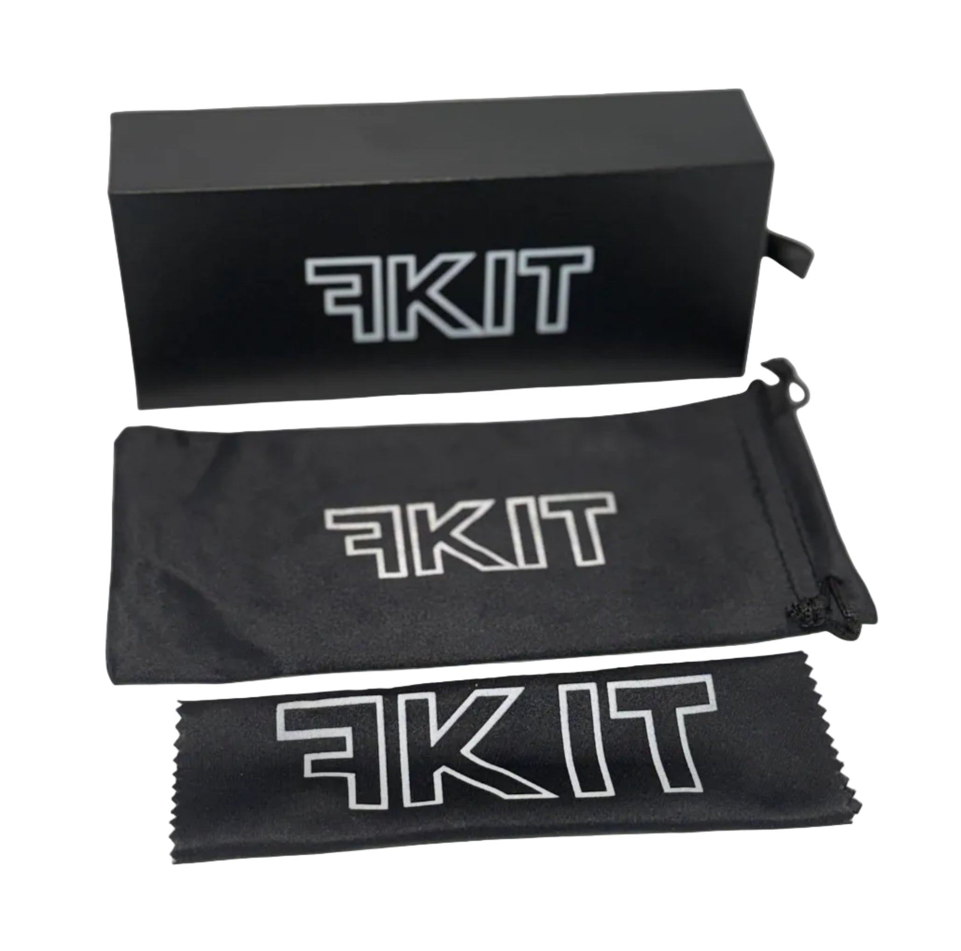 Black eyewear case with 'FKIT' branding on a white background