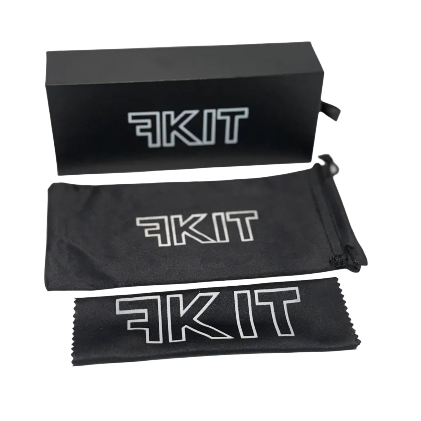 Black eyewear case with 'FKIT' branding on a white background