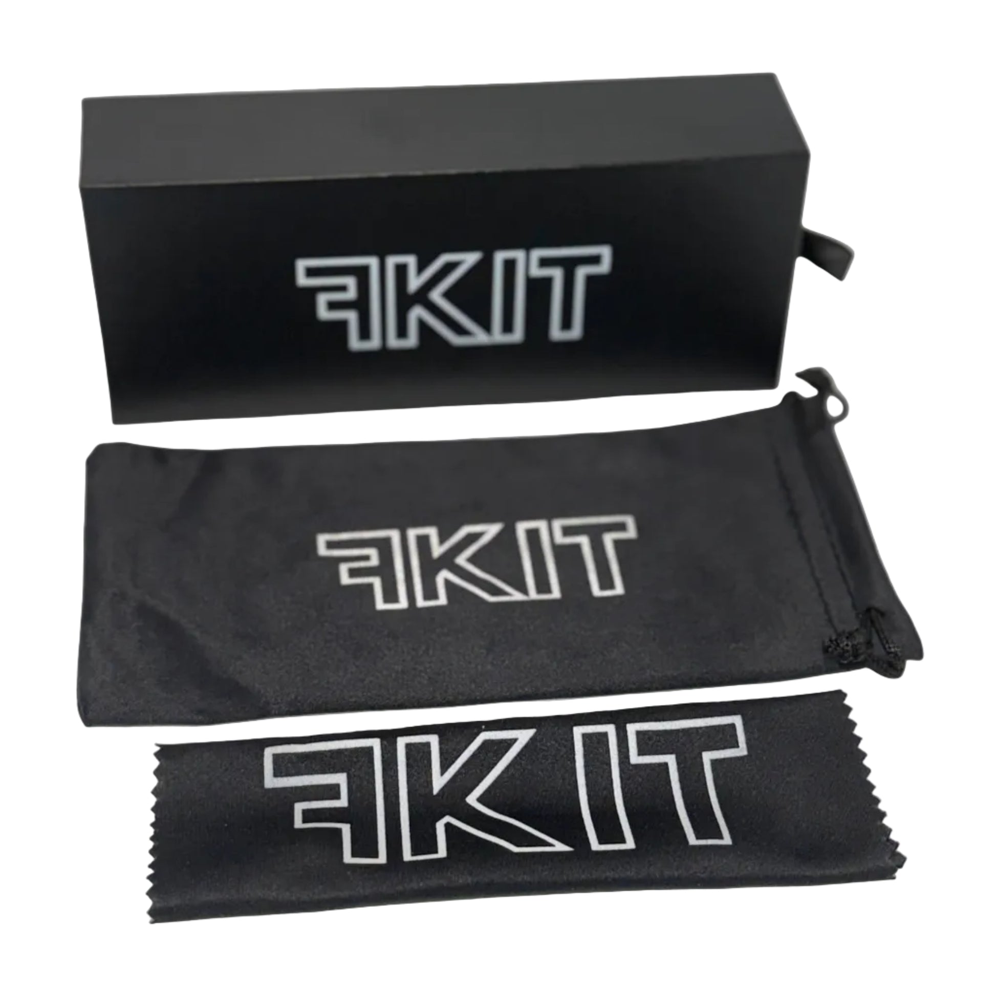Black eyewear case with 'FKIT' branding on a white background