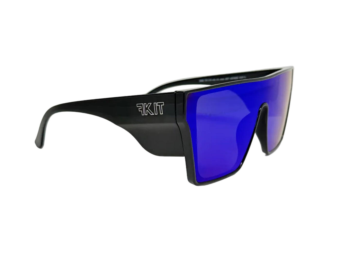 FKIT SUNNIES with blue lenses and black frame on a light background