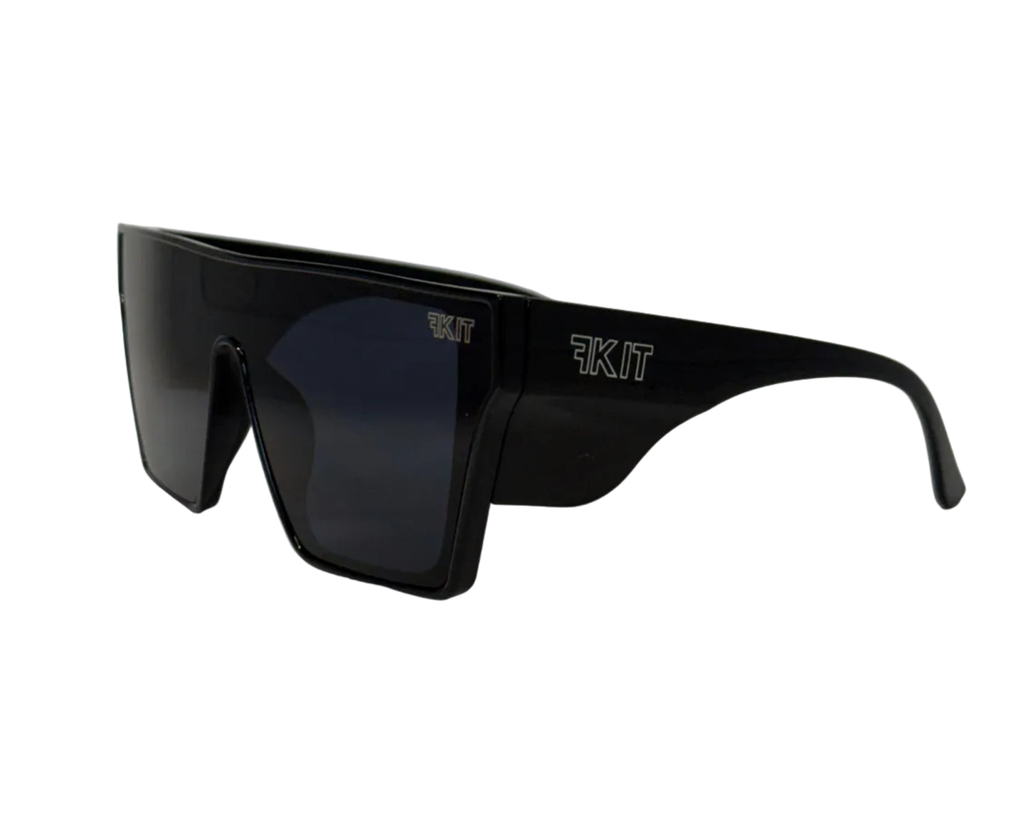 Black FKIT SUNNIES with a brand logo on a light gray background