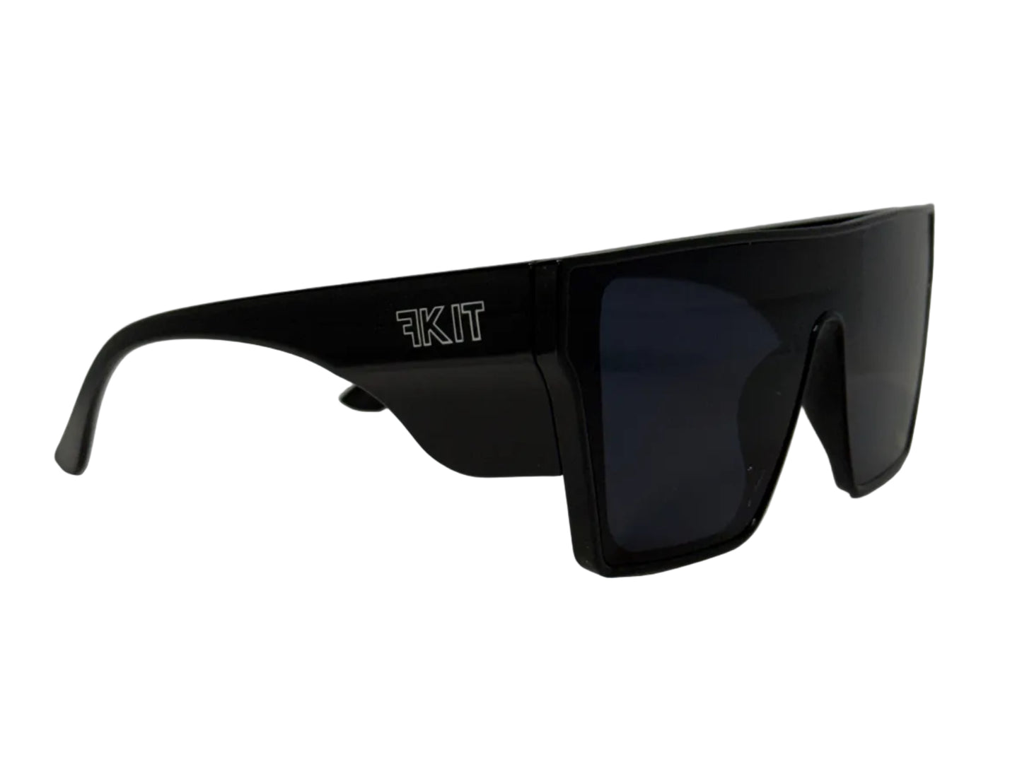 Black FKIT SUNNIES with a logo on a light  background