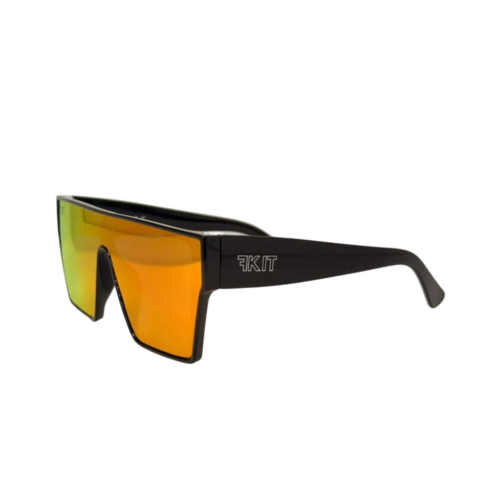 Sunglasses with black frame and multicolored lenses on a light background